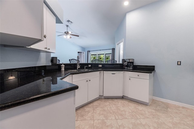 2661 30th Ave SE, Naples, FL 34117 - kitchen with visible vents, white cabinets, dishwasher, a sink, and ceiling fan