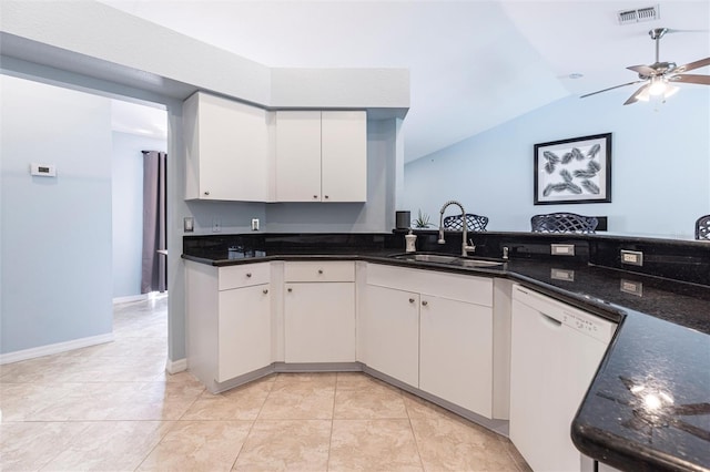 2661 30th Ave SE, Naples, FL 34117 - kitchen with ceiling fan, white cabinetry, visible vents, dishwasher, and a sink