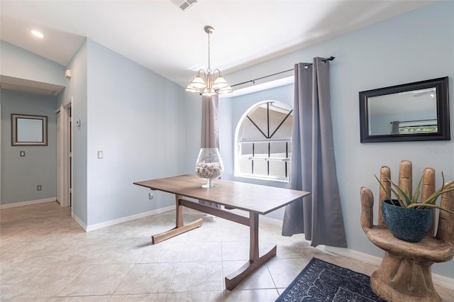 2661 30th Ave SE, Naples, FL 34117 - dining space with a chandelier, light tile patterned floors, visible vents, and baseboards