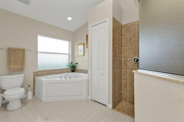 235 Tournament Rd, Rotonda West, FL 33947 - full bath featuring a closet, toilet, a walk in shower, a bath, and lofted ceiling