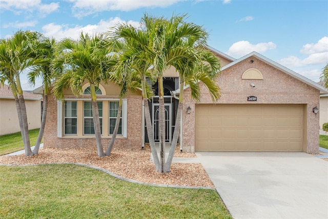 2699 Suncoast Lakes Blvd, Punta Gorda, FL 33980 - view of front of home featuring a front lawn, stucco siding, a garage, and concrete driveway