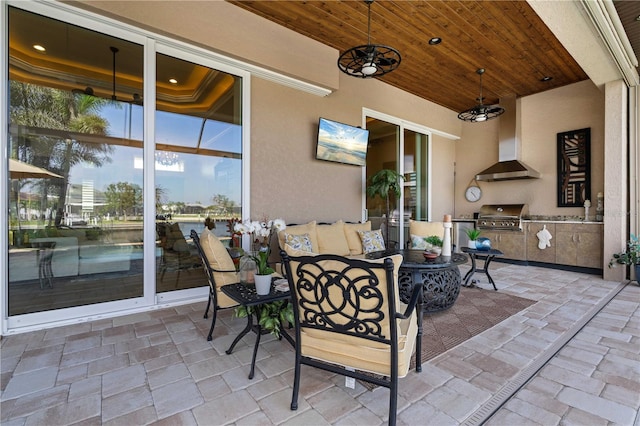 view of patio / terrace featuring an outdoor living space, a grill, and area for grilling