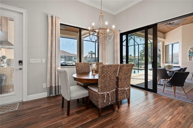 347 Portofino Dr, Punta Gorda, FL 33950 - dining area featuring wood finished floors, a chandelier, and ornamental molding