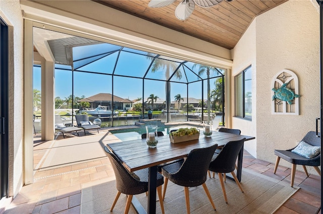 347 Portofino Dr, Punta Gorda, FL 33950 - view of patio featuring a ceiling fan, glass enclosure, a water view, and a residential view