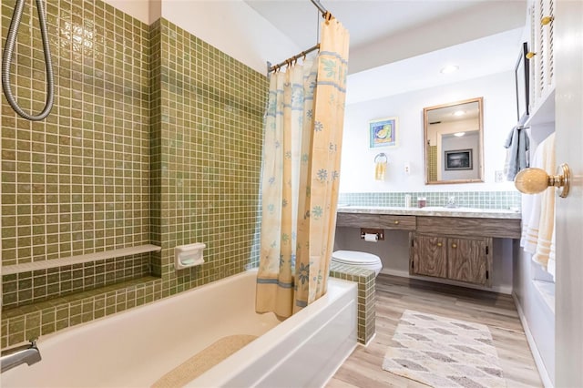 3249 Sunrise Trl, Port Charlotte, FL 33952 - bathroom with vanity, wood finished floors, recessed lighting, and shower / tub combo