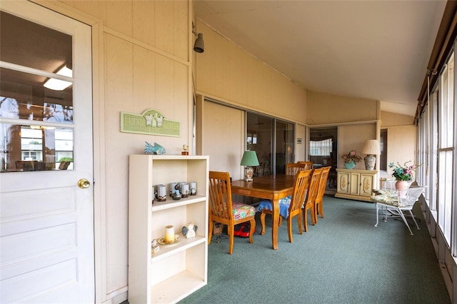 3249 Sunrise Trl, Port Charlotte, FL 33952 - dining area with lofted ceiling, carpet floors, and plenty of natural light