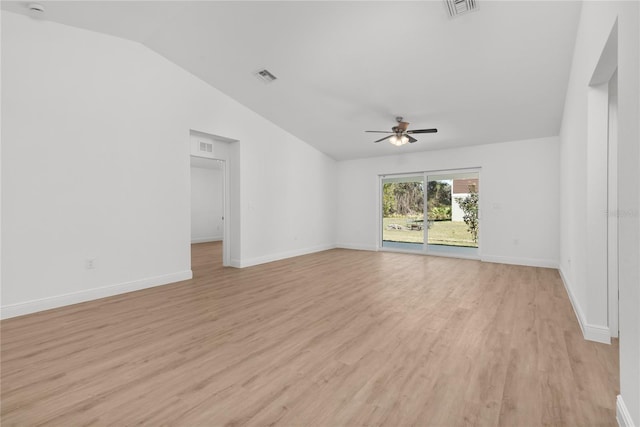 2300 Nordendale Blvd, North Port, FL 34288 - empty room with ceiling fan, lofted ceiling, light wood-type flooring, and baseboards