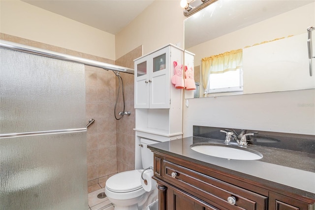 402 Cicero St NW, Port Charlotte, FL 33948 - bathroom with vanity, toilet, tile patterned flooring, and a shower stall