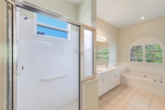 11291 Wine Palm Rd, Fort Myers, FL 33966 - full bathroom with vanity, a shower stall, tile patterned flooring, a bath, and recessed lighting