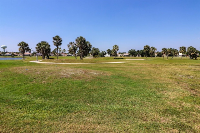 view of property's community featuring a water view and a yard