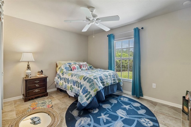 bedroom with baseboards and ceiling fan