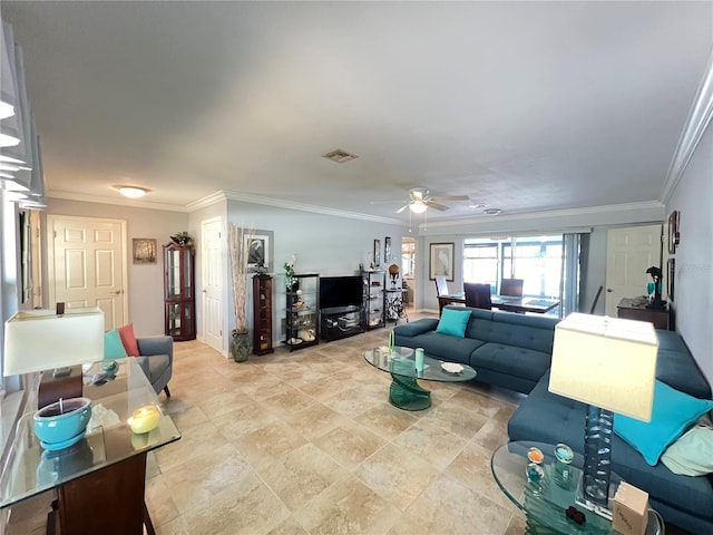 931 Juno Dr, Punta Gorda, FL 33950 - living area featuring ornamental molding and a ceiling fan