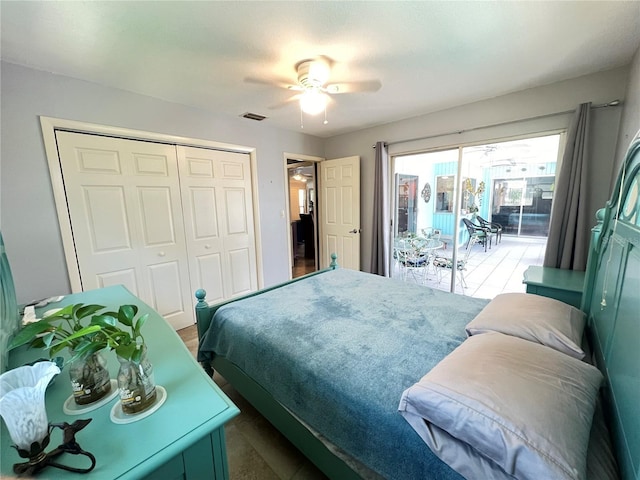 931 Juno Dr, Punta Gorda, FL 33950 - bedroom featuring access to exterior, a closet, and a ceiling fan