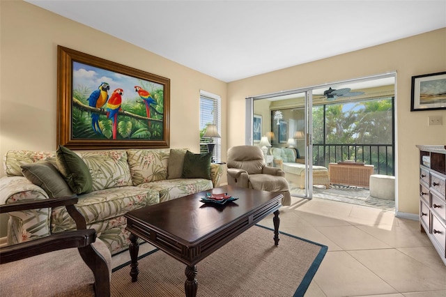 living room with light tile patterned floors