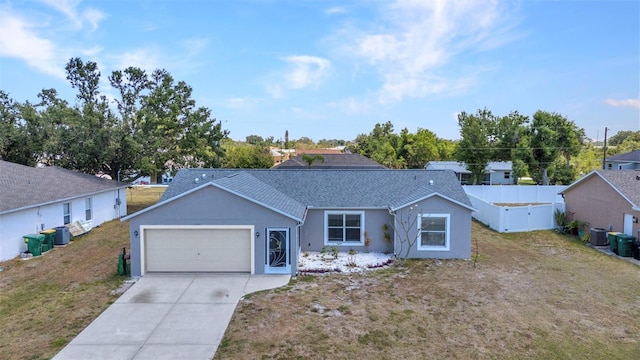 6344 Hera St, Englewood, FL 34224 - ranch-style house featuring concrete driveway, fence, an attached garage, a shingled roof, and stucco siding