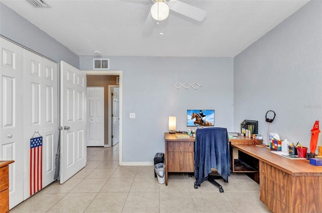 6344 Hera St, Englewood, FL 34224 - office space with visible vents, a ceiling fan, baseboards, and light tile patterned floors