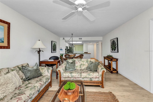 12274 SW Egret Cir Unit 2607, Lake Suzy, FL 34269 - living area featuring light wood finished floors, ceiling fan, and baseboards