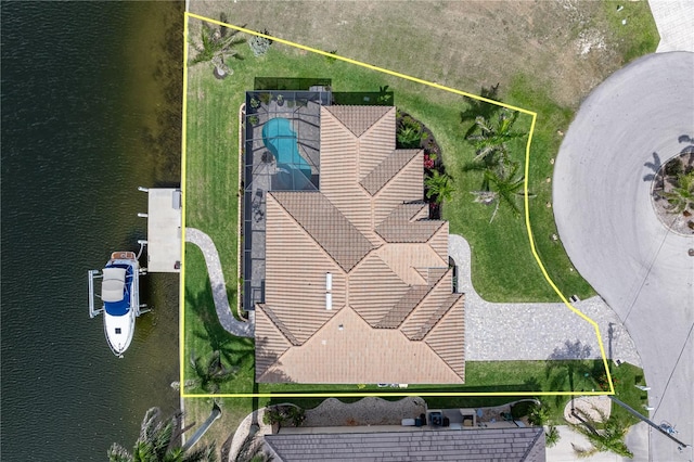 bird's eye view featuring a water view