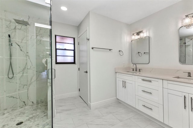 2718 Saint Thomas Dr, Punta Gorda, FL 33950 - full bath featuring a marble finish shower, a sink, marble finish floor, and double vanity