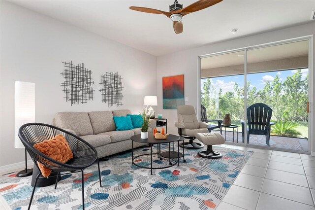7209 W Lenox Cir, Punta Gorda, FL 33950 - living area with ceiling fan and tile patterned flooring