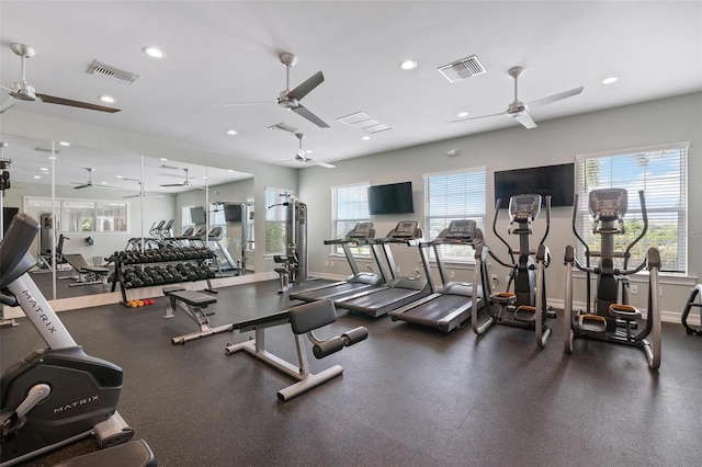 7209 W Lenox Cir, Punta Gorda, FL 33950 - workout area featuring ceiling fan, visible vents, and recessed lighting
