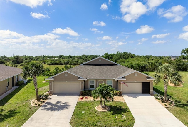 7209 W Lenox Cir, Punta Gorda, FL 33950 - ranch-style house with a garage, a front yard, driveway, and stucco siding