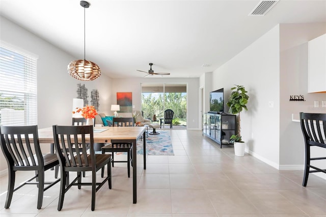7209 W Lenox Cir, Punta Gorda, FL 33950 - dining room featuring visible vents, baseboards, a ceiling fan, and light tile patterned floors