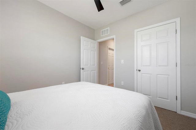 7209 W Lenox Cir, Punta Gorda, FL 33950 - bedroom with visible vents, ceiling fan, carpet, and baseboards