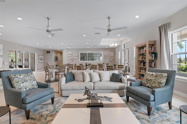 7209 W Lenox Cir, Punta Gorda, FL 33950 - living room featuring visible vents, ceiling fan, recessed lighting, and baseboards