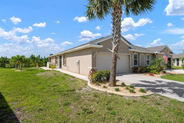 7209 W Lenox Cir, Punta Gorda, FL 33950 - view of property exterior featuring an attached garage, a yard, driveway, and stucco siding