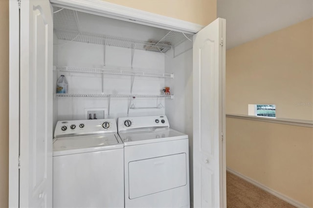 1085 Jonah Dr, North Port, FL 34289 - laundry room with baseboards, carpet floors, laundry area, and washer and clothes dryer