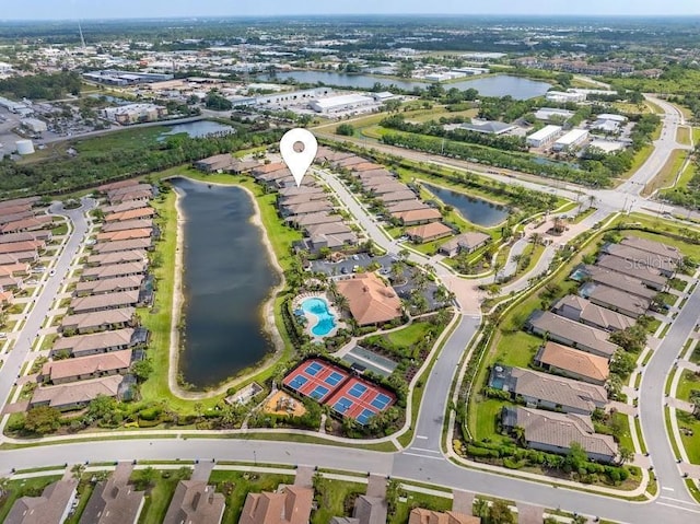 aerial view with a water view