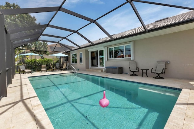 pool with a patio and a lanai