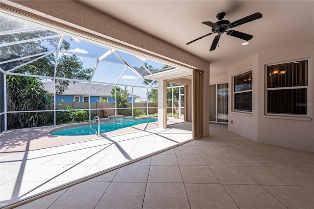 8315 Raoul Ave, North Port, FL 34291 - swimming pool with a patio area, ceiling fan, and glass enclosure