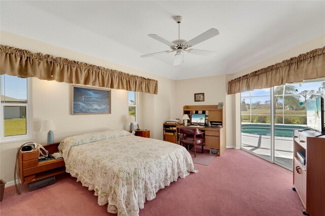 229 Sportsman Rd, Rotonda West, FL 33947 - carpeted bedroom with access to exterior, baseboards, and ceiling fan