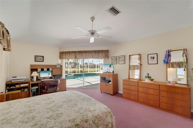 229 Sportsman Rd, Rotonda West, FL 33947 - bedroom with visible vents, baseboards, a ceiling fan, access to outside, and carpet flooring