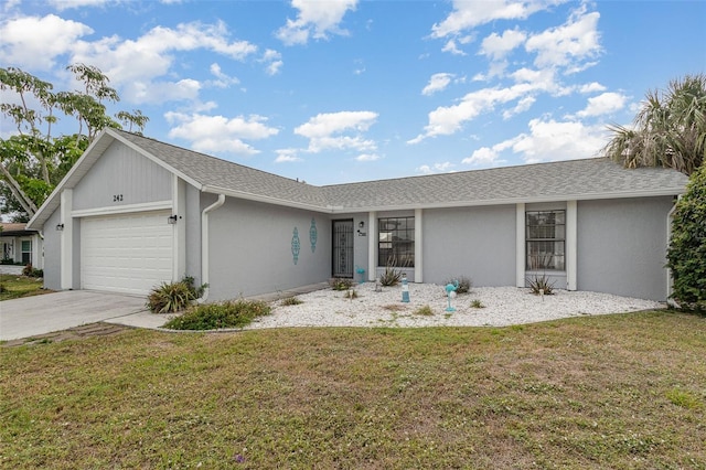 242 Seminole Blvd NW, Port Charlotte, FL 33952 - ranch-style house featuring a garage, stucco siding, driveway, and a front yard