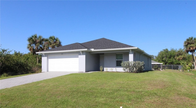 4071 Conestoga St, Port Charlotte, FL 33948 - ranch-style house with a front yard, a garage, fence, stucco siding, and driveway