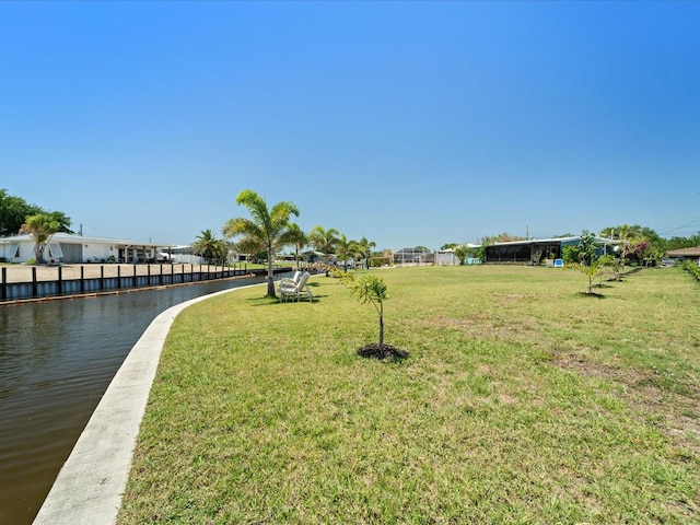 view of yard with a water view