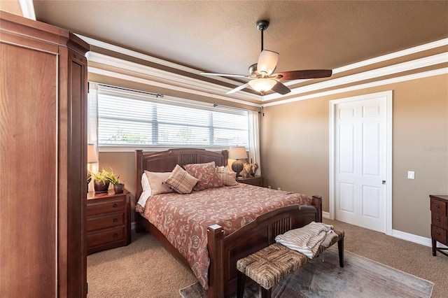 3712 Balboa Ct, Punta Gorda, FL 33983 - bedroom with light colored carpet, ornamental molding, a ceiling fan, and baseboards