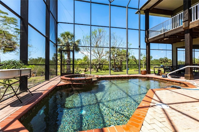 3712 Balboa Ct, Punta Gorda, FL 33983 - view of swimming pool with a patio, glass enclosure, and a pool with connected hot tub