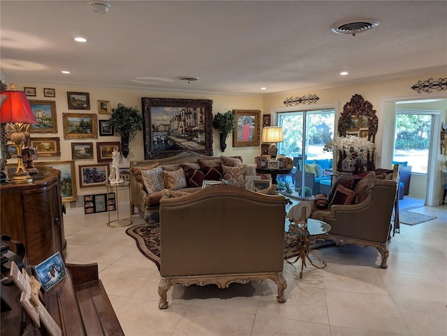 1233 Dewhurst St, Port Charlotte, FL 33952 - living area featuring ornamental molding, visible vents, and recessed lighting
