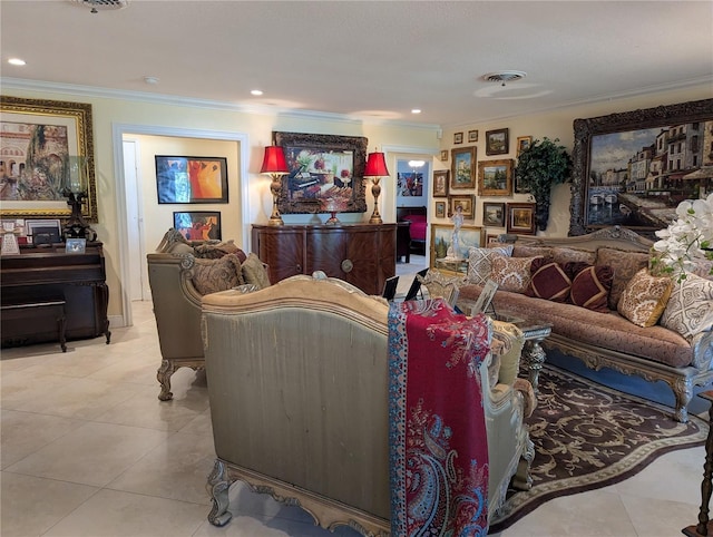 1233 Dewhurst St, Port Charlotte, FL 33952 - living area featuring recessed lighting, tile patterned flooring, visible vents, and crown molding