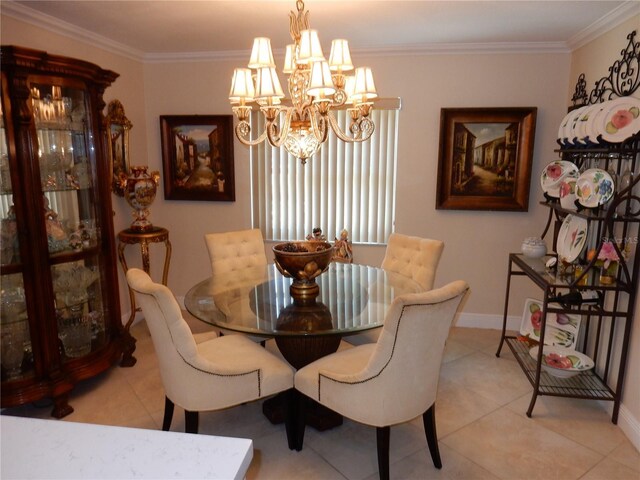 1233 Dewhurst St, Port Charlotte, FL 33952 - dining room featuring ornamental molding, baseboards, a notable chandelier, and light tile patterned floors