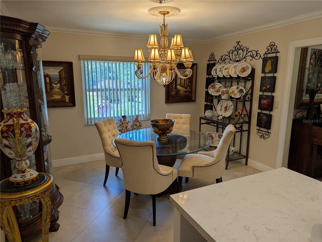 1233 Dewhurst St, Port Charlotte, FL 33952 - dining area featuring crown molding, light tile patterned floors, baseboards, and a notable chandelier