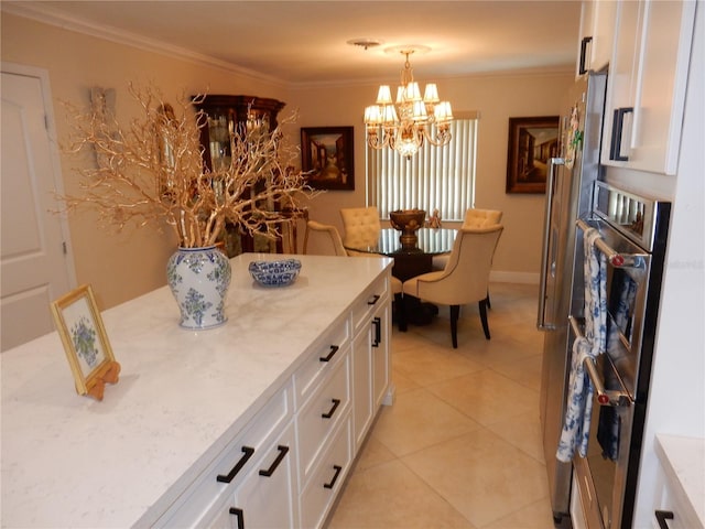 1233 Dewhurst St, Port Charlotte, FL 33952 - dining space with light tile patterned flooring, a notable chandelier, and ornamental molding