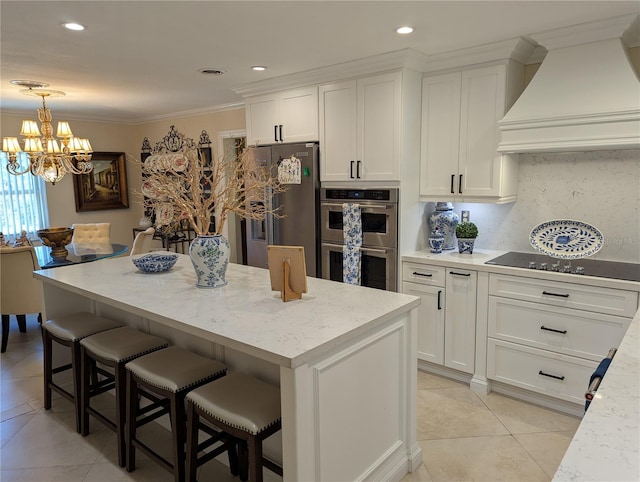 1233 Dewhurst St, Port Charlotte, FL 33952 - kitchen featuring premium range hood, light tile patterned floors, white cabinets, and stainless steel appliances