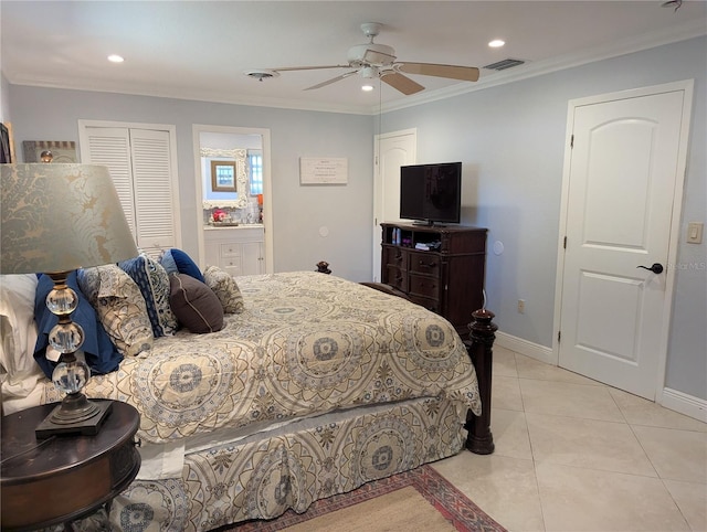 1233 Dewhurst St, Port Charlotte, FL 33952 - bedroom featuring crown molding, visible vents, recessed lighting, light tile patterned flooring, and baseboards