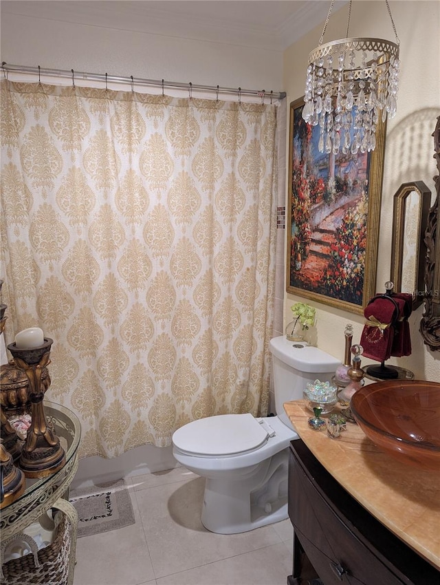 1233 Dewhurst St, Port Charlotte, FL 33952 - bathroom with a shower with shower curtain, tile patterned floors, crown molding, and toilet