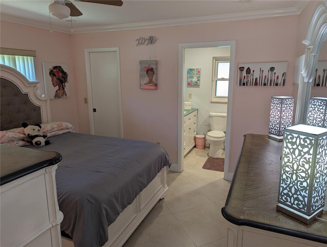 1233 Dewhurst St, Port Charlotte, FL 33952 - bedroom with ceiling fan, ensuite bath, ornamental molding, light tile patterned flooring, and baseboards